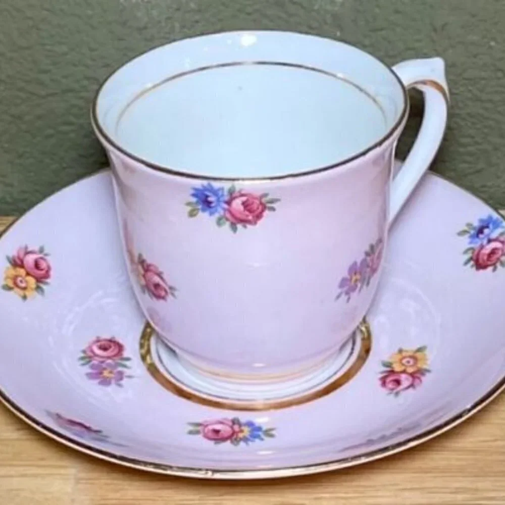 Colclough Pink Floral/Flower Longston England Vintage Genuine Bone China w/Gold.